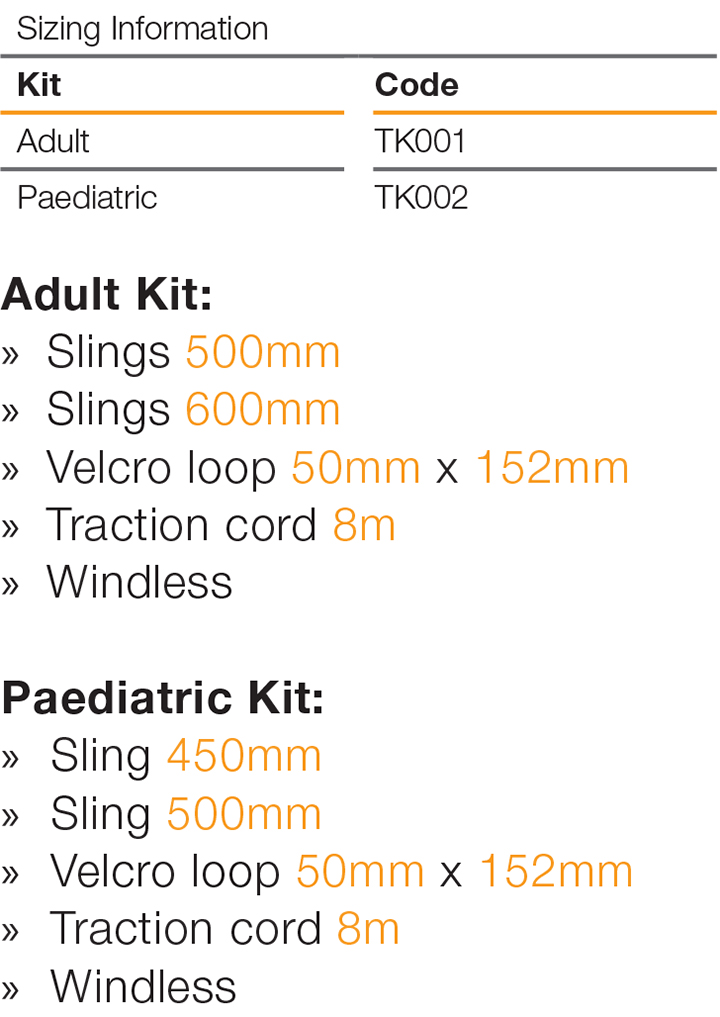 Traction Slings and Cover Kit Size Guide 1