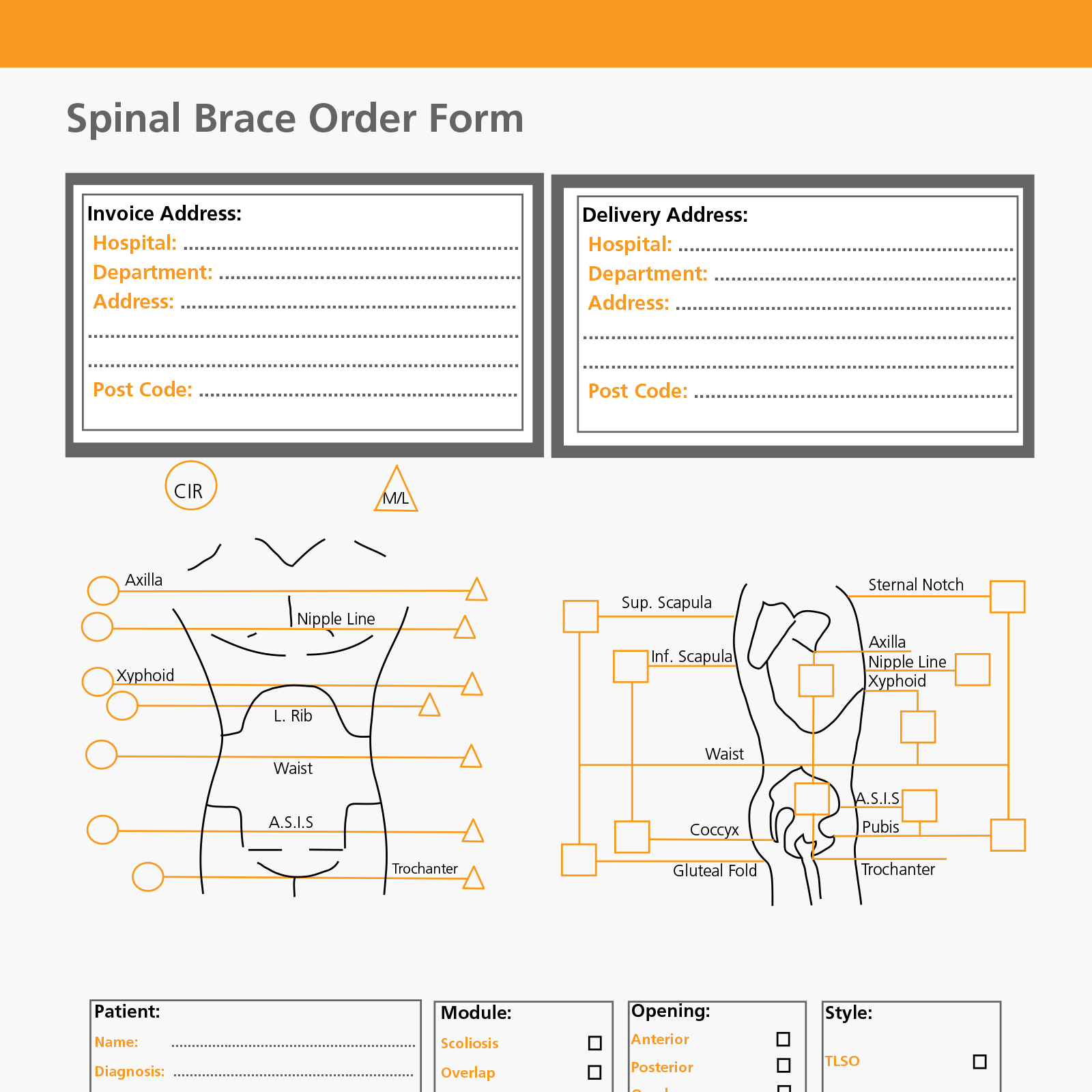 Spinal Technology  Prefabricated S.T.O.P. Orthoses - Size Chart