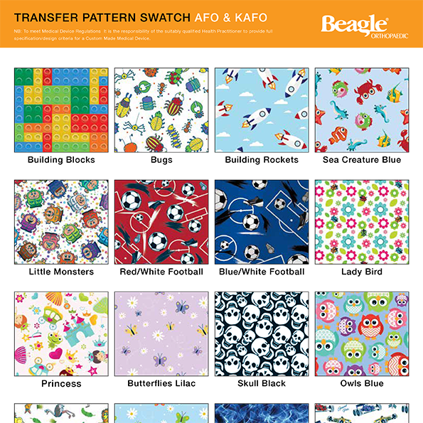 AFO and KAFO Transfer pattern swatch Beagle Orthopaedic