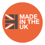 Badge stating "Made in the UK" featuring a stylised Union Flag, representing our Lancashire-based manufacturing.