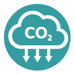 Icon representing a reduced carbon footprint through digital technology and locally sourced materials.