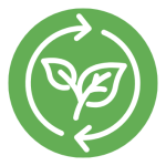 Sustainability icon featuring leaves within a circular recycling arrow, representing energy reduction and waste minimisation for the NHS.
